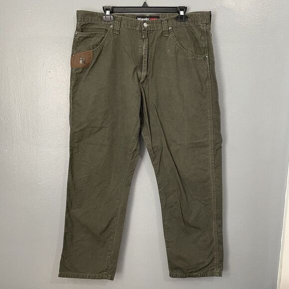 Wrangler Riggs Workwear Pants Mens 38x30 Ripstop Olive Green Cotton Carpenter - Picture 1 of 7